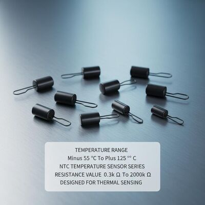 نطاق درجة الحرارة من ناقص 55 درجة مئوية إلى زائد 125 درجة مئوية، سلسلة مستشعرات درجة الحرارة NTC تقدم قيمة مقاومة من 0.3 كيلو أوم إلى 2000 كيلو أوم مصممة للاستشعار الحراري